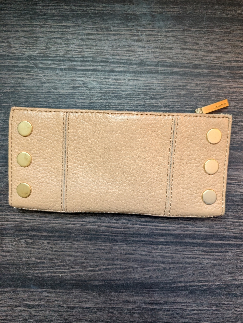 Hammit 110 nprth Tan Leather Wallet Clutch in Beige with Gold Studs